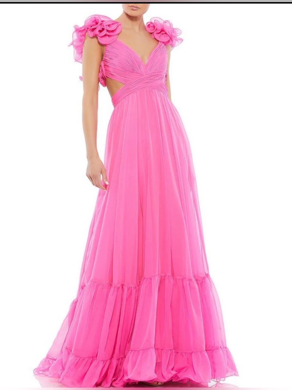 Mac Duggal Ruffle Tiered Cut Out Chiffon Gown 67911 Hot Pink Size  4